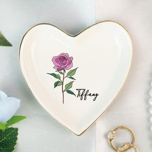 Custom Birth Flower Ring Dish, Flower Trinket Dish, Jewelry Dish Gift for Friend, Wedding Bridesmaid Gift, Birth Flower Gift, Birthday Gifts