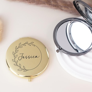 Gepersonaliseerde zakspiegel bruidsmeisjes, aangepaste trouwbedankje, elegante compacte spiegel, bruidsfeestcadeaus, cadeau voor haar, kerstcadeau
