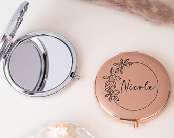 Personalized Compact Mirror, Birth Flower Pocket Mirror, Makeup Mirror Gift for Bridesmaids, Birthday Gifts, Custom Wedding Favor for Her