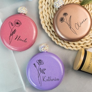 Personalized Bridal Flasks, Bridesmaid Gifts, Gifts for Bridal Custom Flask, Hip Flask, Gifts for Wedding Party, Gift for Her Birthday