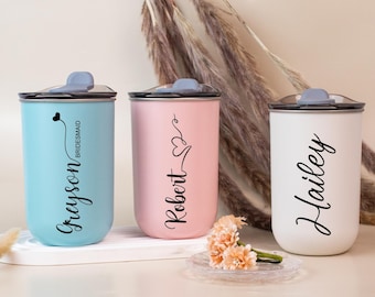 Personligt rostfritt glas, personlig kaffekopp, brudtärnepresent, vinglas med lock, rostfrieriflaska, brudtärnepresent