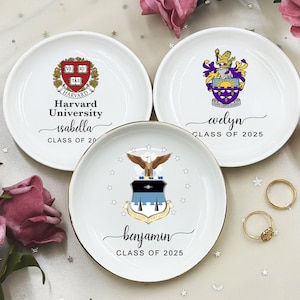Custom University Logo Trinket Ring Dish, Personalized Graduation Gift for Her, Graduation University Jewelry Dish, 2025 Graduate Gifts