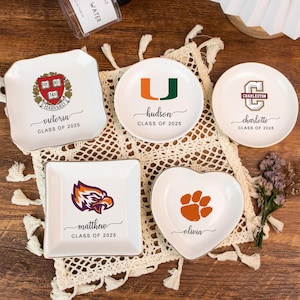 Personalized Graduation Gift For Her, Graduation Ring Dish, Custom University Logo Trinket Jewelry Dish, Class of 2025 College Graduation