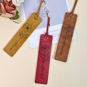 Personalized Leather Bookmarks Christmas Gift for Her, Custom Birth Month Flower Bookmark, Birthday Gift, Book Lovers, Birthday Gift