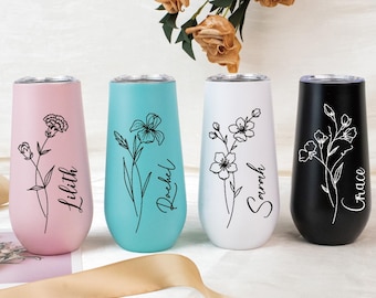 Personligt champagneglas med lock, brudtärneflöjt, vinglas till möhippa, bröllopspresent, brudtärnepresenter, födelsedagspresenter