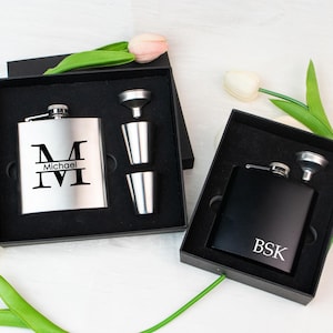 Personalized Engraved Groomsman Flask, Black/Silver Flask, Flask Gift for Him, Best Man Flask, Wedding Party Flask, Bridal Party Flask