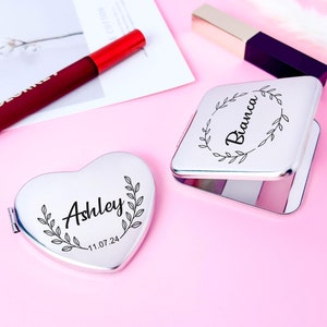 Compact Mirror, Bridesmaid Proposal, Bachelorette Party Favors, Birth Flower Pocket Mirror, Bridesmaid Gifts, Birthday Gifts for Her