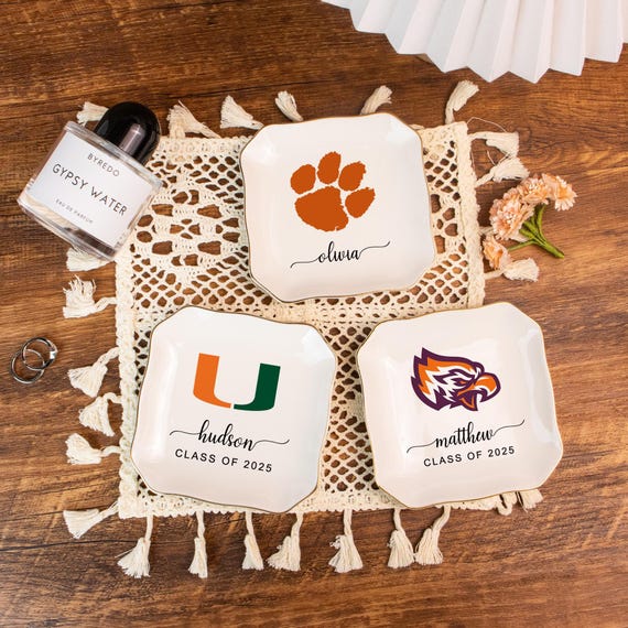 University Custom Trinket Ring Dish, Graduation Gift for Her, Custom University Logo, Personalized Graduation Jewelry Dish, Class of 2025