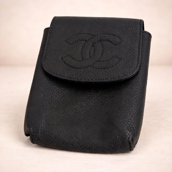 chanel cigarette case bag Vintage Caviar Calf Skin Tobacco Black Leather Chanel CC Caviar Cigarette Case