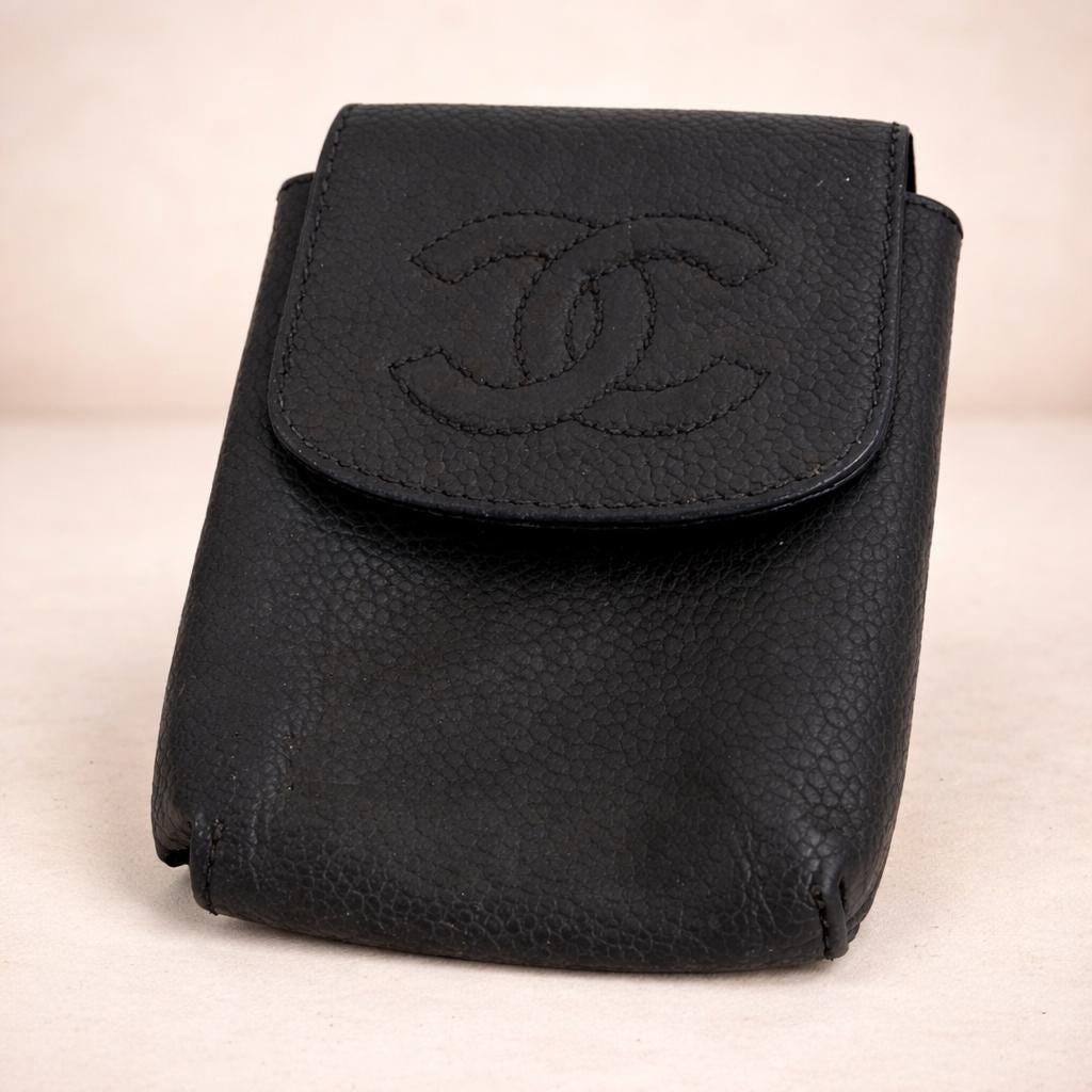 CHANEL Coco Mark Cigarette Case Holder Vintage Leather Authentic