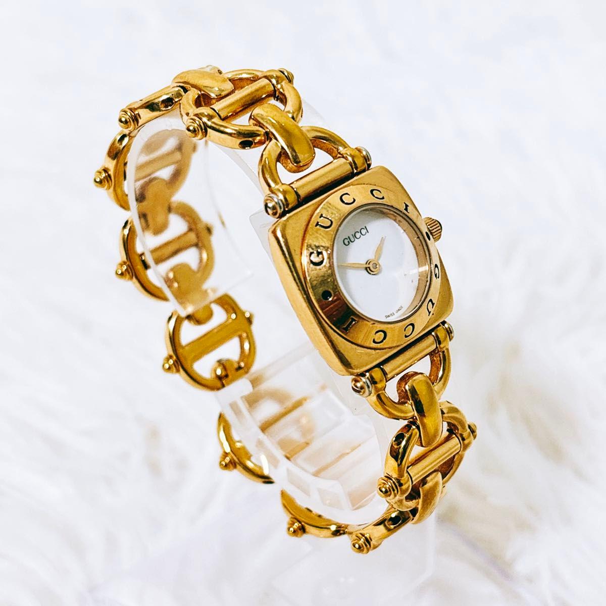 Vintage GUCCI Horsebit 6400L White Dial Gold Woman's Quartz Watch