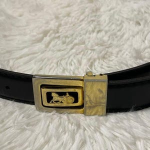 Celine Black Leather Belt - Authentic Horse Carriage CELINE Horse Carriage Waist Leather Belt Black Gold Vintage  main image 3