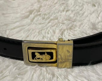CELINE Horse Carriage Leather Belt Black Gold Authentic