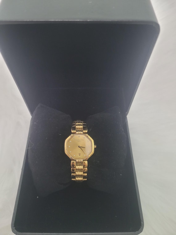 Vintage Christian Dior 46.153 Octagon Gold Watch With Gold Dial