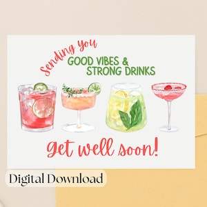 Get Well Soon drôle humoristique 5 x 7 cartes de voeux imprimables pour meilleur ami famille collègue se sentir mieux Impression à la maison Téléchargement instantané du fichier PNG