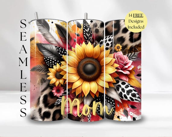 Mom Tumbler Wrap Design Sublimation Printing Instant Digital Download PNG 300 DPI File Girly Pattern Cute Preppy with Flowers Cheetah Print