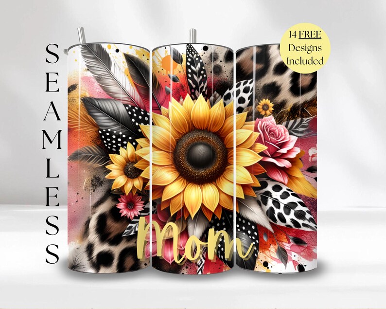 Mom Tumbler Wrap Design Sublimation Printing Instant Digital Download PNG 300 DPI File Girly Pattern Cute Preppy with Flowers Cheetah Print