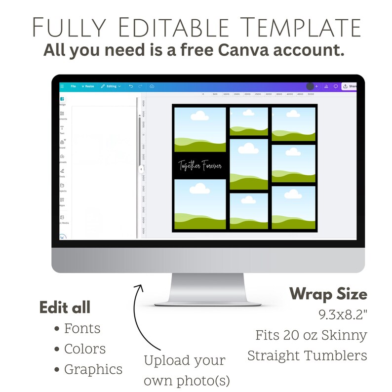Layout Wrapped Editable Photo Tumbler Wrap Bundle Editable Canva Template Custom Photo Tumbler ...