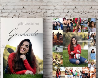 Mallar för examensfotokollage 2025, anpassad redigerbar Canva-välkomstaffisch, examensfest, presentidé