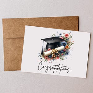 Carte de voeux imprimable Félicitations pour l'obtention du diplôme Fichier PNG en téléchargement numérique Cadeau pour diplômé Carte cadeau de félicitations