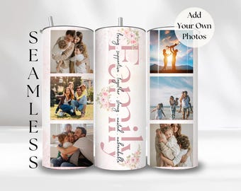 Photo Tumbler Wrap Add Your Own Family Picture Collage Sublimation Printing on 20 oz Skinny Straight Cup Seamless Design PNG Digital File