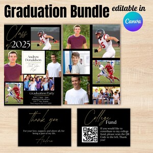 Senior High School afstuderen uitnodiging aankondiging bewerkbare Canva-sjabloon voor hem aanpasbare instant digitale PNG Grad-bundel downloaden