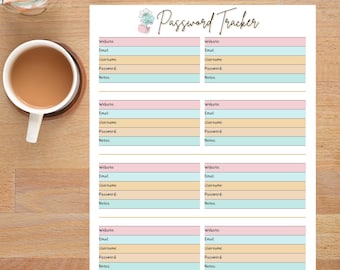 Password Tracker Instant Digital Download Printable PNG Boho Themed Password Log Fill In The Blanks Password Organizer List Password Keeper