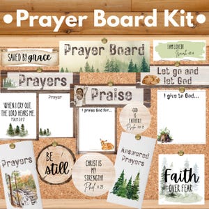 Kit de tableau de prière Forêt boisée cabane rustique sur le thème de la famille Kit de tableau de vision basé sur la foi chrétienne Idée cadeau imprimable mignon cartes de prière