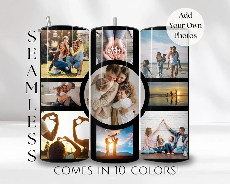 Custom Photo Tumbler Wrap Editable Template for Sublimation Printing 20 oz Skinny Straight Cup Instant Digital Download Personalize Pictures
