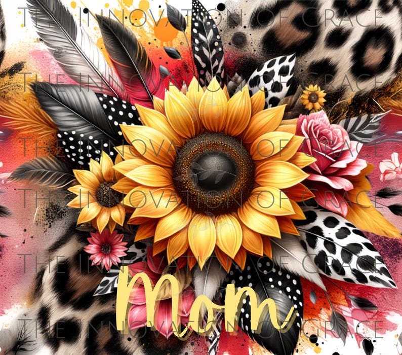 Mom Tumbler Wrap Design Sublimation Printing Instant Digital Download PNG 300 DPI File Girly Pattern Cute Preppy with Flowers Cheetah Print