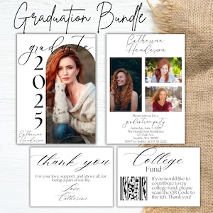 Graduierung Einladung Bekanntgabe Bearbeitbar Anpassbare Canva Vorlage High School College Senior Bekanntmachung Bundle Benutzerdefinierte Fotocollage