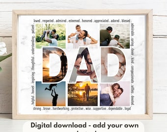 Collage de fotos imprimible para el Día del Padre. Plantilla de Canva con arrastrar y soltar. Agrega tus fotos. Marco. Regalo editable. Descarga digital instantánea.