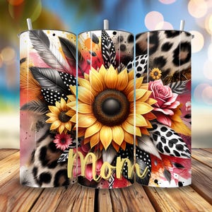 Mom Tumbler Wrap Design Sublimation Printing Instant Digital Download PNG 300 DPI File Girly Pattern Cute Preppy with Flowers Cheetah Print