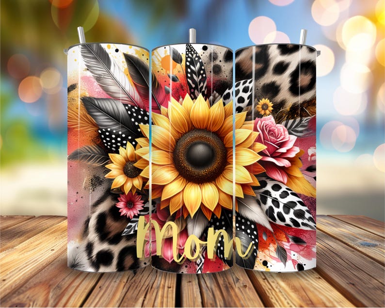 Mom Tumbler Wrap Design Sublimation Printing Instant Digital Download PNG 300 DPI File Girly Pattern Cute Preppy with Flowers Cheetah Print