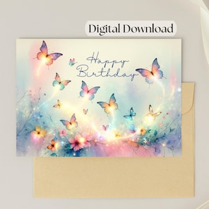 Aquarell Schmetterling alles Gute zum Geburtstag Digital druckbare Karte PNG Sofortiger Download Druck zu Hause Grußkarte Geburtstagswünsche Geschenkkartenhalter