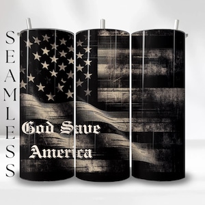 Patriotic Tumbler Wrap Seamless Design American Flag God Bless America Digital Art Download for Sublimation Printing on 20 oz Tumbler Cups