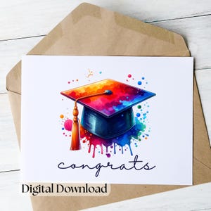 Diplôme de félicitations carte de voeux idée cadeau Diplômé du secondaire ou de l'université Imprimable à la maison en téléchargement numérique Coloré Félicitations pour le diplômé