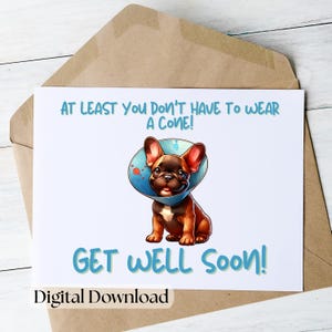 Cartão de felicitações para impressão de Bulldog Francês, sinta-se melhor, download digital instantâneo, arquivo PNG, votos de melhoras, rápida recuperação, cartão engraçado
