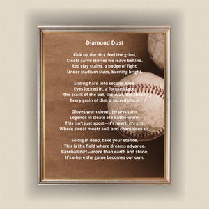 Poesia digitale sul baseball, regalo stampabile per atleti e amanti dello sport, poesia sulla polvere di diamante
