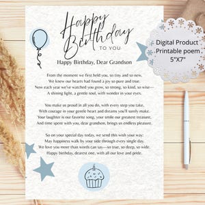 Poème d'anniversaire à son petit-fils | Carte d'anniversaire pour petit-fils | Cadeau unique pour petit-fils cher, téléchargement immédiat
