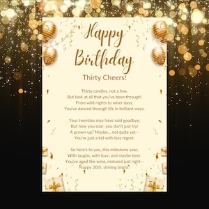 Poème du 30e anniversaire, carte du 30e anniversaire, cadeau marquant, téléchargement immédiat