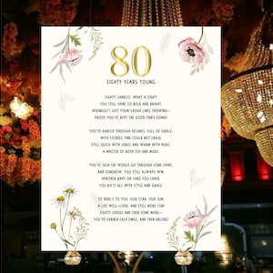 Poema alegre de 80 cumpleaños, póster de cumpleaños, regalo de 80 cumpleaños, regalo para abuelos, descarga digital, poema personalizado