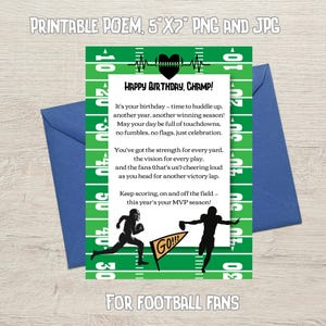 Poème d'anniversaire pour fan de football, carte d'anniversaire pour fan de football, téléchargement immédiat