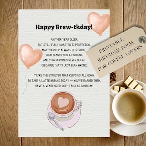 Poème d'anniversaire pour les amateurs de café, carte d'anniversaire de barista, téléchargement immédiat