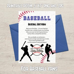 Poème d'anniversaire pour fan de baseball, carte d'anniversaire pour fan de baseball, téléchargement immédiat