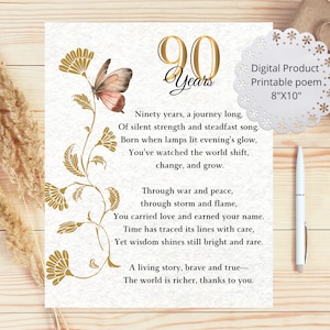 Vintage 90e verjaardagscadeau, 90e verjaardagsgedicht, gelukkige 90e verjaardag, digitale download