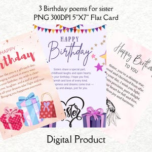 Poèmes d'anniversaire pour soeur, cartes d'anniversaire pour soeur, téléchargement immédiat