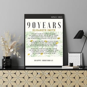 Prachtig gedicht 90e verjaardag, afdrukbaar cadeau 90e verjaardag, digitale download, gepersonaliseerd cadeau