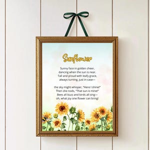 Poesia sul girasole / Regalo digitale sul girasole / Ricordo estivo stampabile