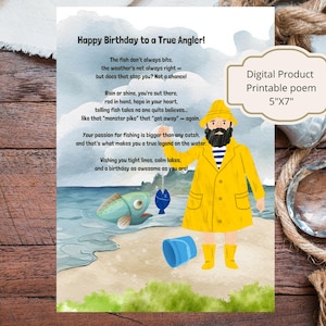 Poème d'anniversaire de pêche | Carte d'anniversaire de pêcheurs, carte de pêcheur imprimable, téléchargement immédiat